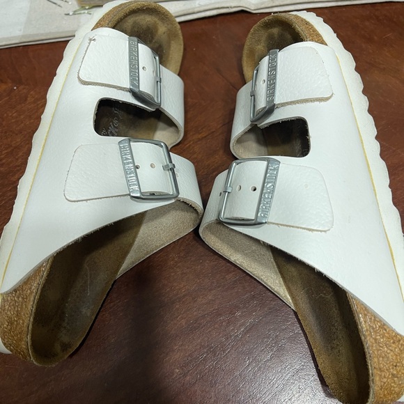 Birkenstock X  J. Crew Arizona White Leather Sandals 37 L 6 M 4 Slip On Germany - Picture 9 of 10